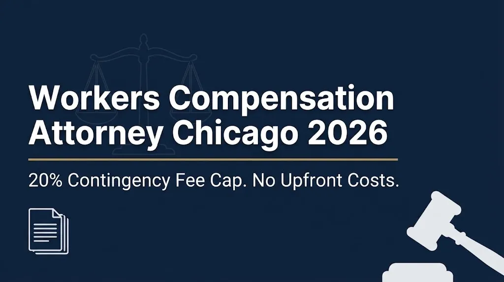 Workers compensation attorney Chicago 2026 hero banner noting 20 percent fee cap and no upfront costs.