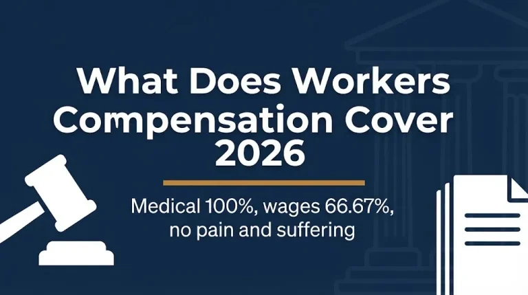 Workers compensation coverage 2026 banner showing medical and wage replacement details.