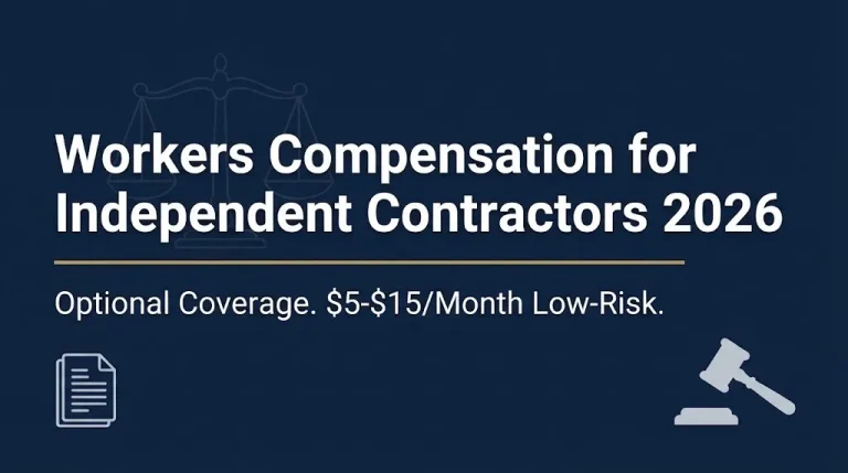 Workers compensation for independent contractors 2026 hero banner noting optional coverage and monthly costs.