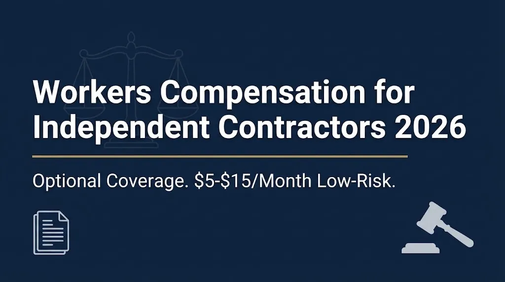 Workers compensation for independent contractors 2026 hero banner noting optional coverage and monthly costs.
