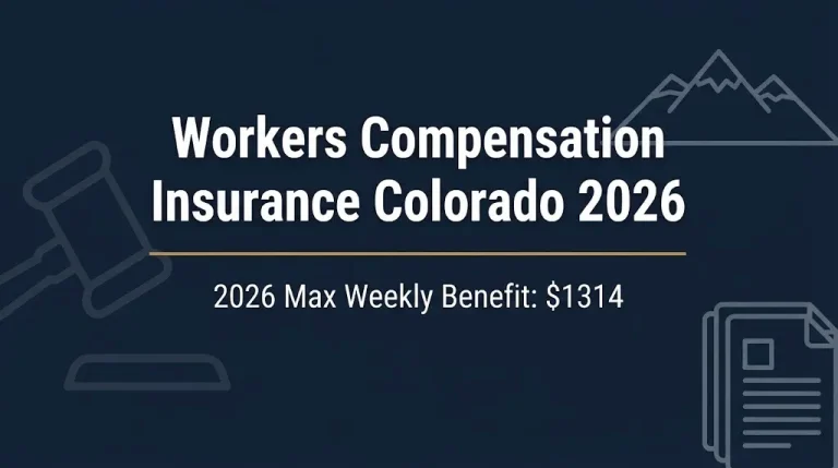 Workers compensation insurance Colorado 2026 banner showing $1,314 maximum weekly benefit