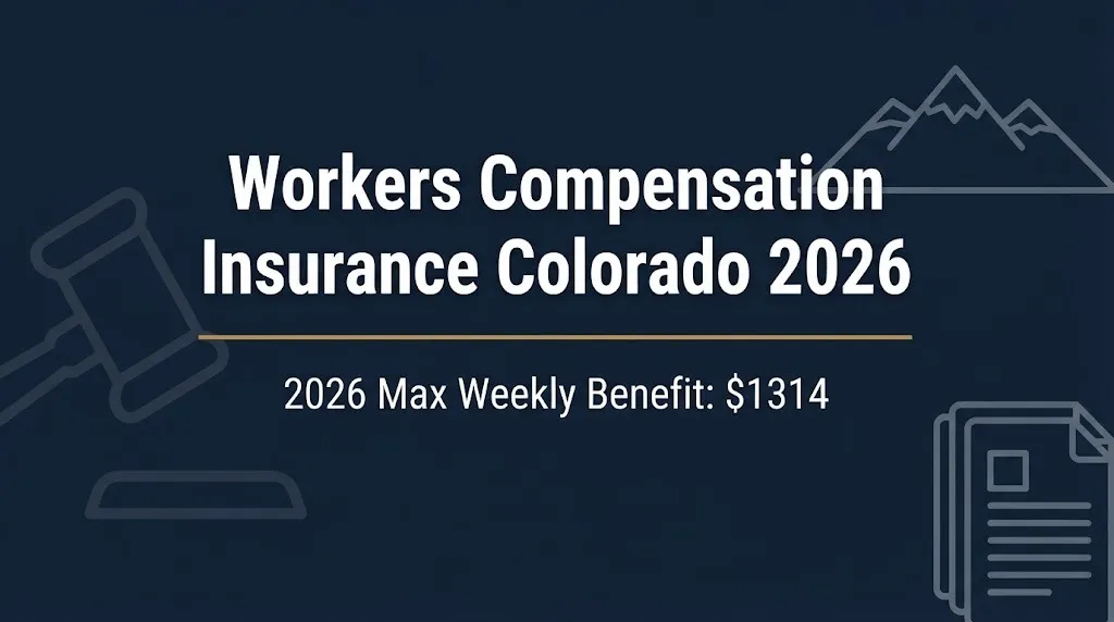 Workers compensation insurance Colorado 2026 banner showing $1,314 maximum weekly benefit