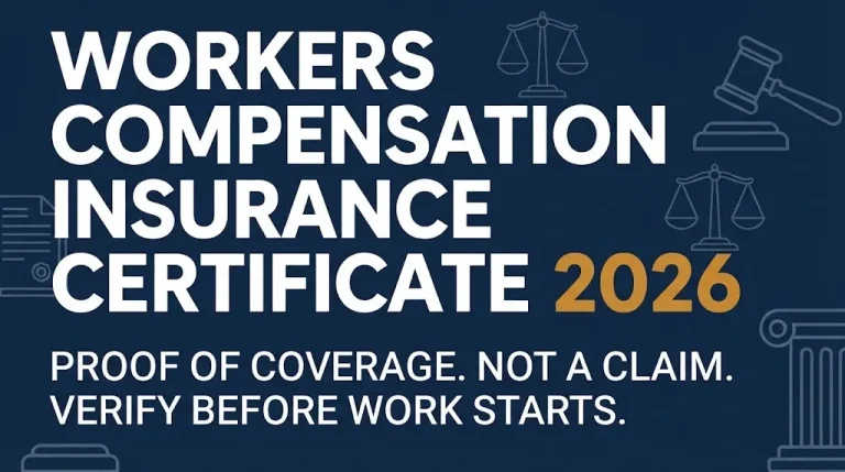 Workers compensation insurance certificate 2026 verification guide showing proof of coverage and verification requirement.
