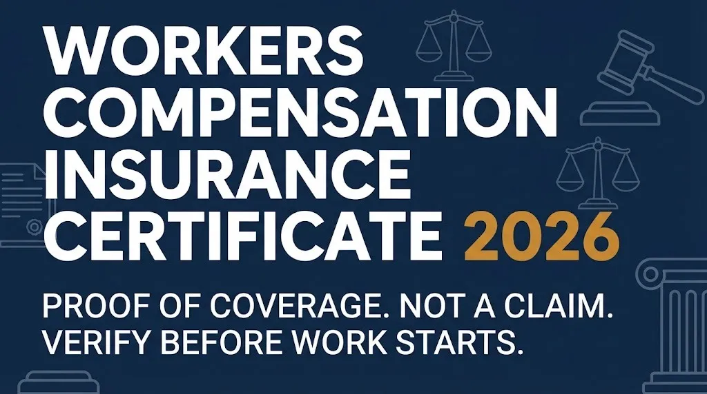 Workers compensation insurance certificate 2026 verification guide showing proof of coverage and verification requirement.