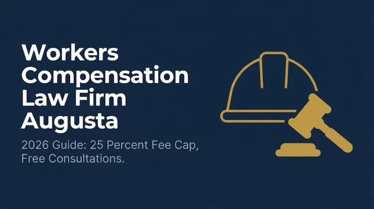 Workers compensation law firm Augusta 2026 banner showing fee cap and consultation information.