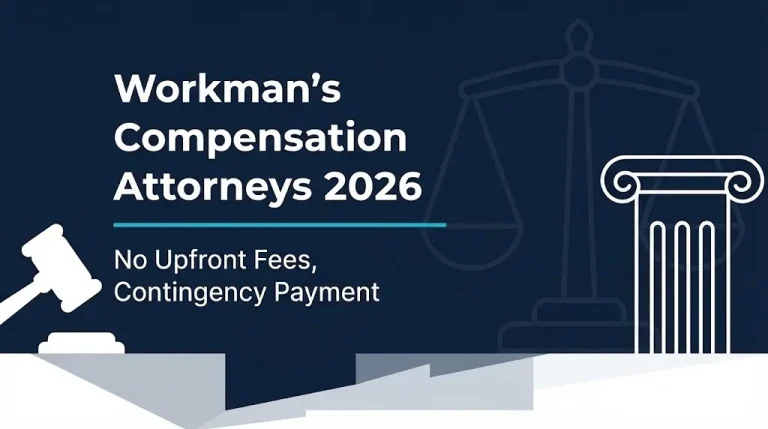 Workman's compensation attorneys 2026 banner explaining no upfront fees and contingency payment.