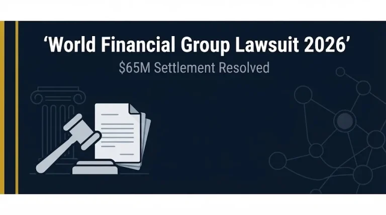 World Financial Group Lawsuit 2026 banner showing $65M settlement resolution in an investigative legal news design.