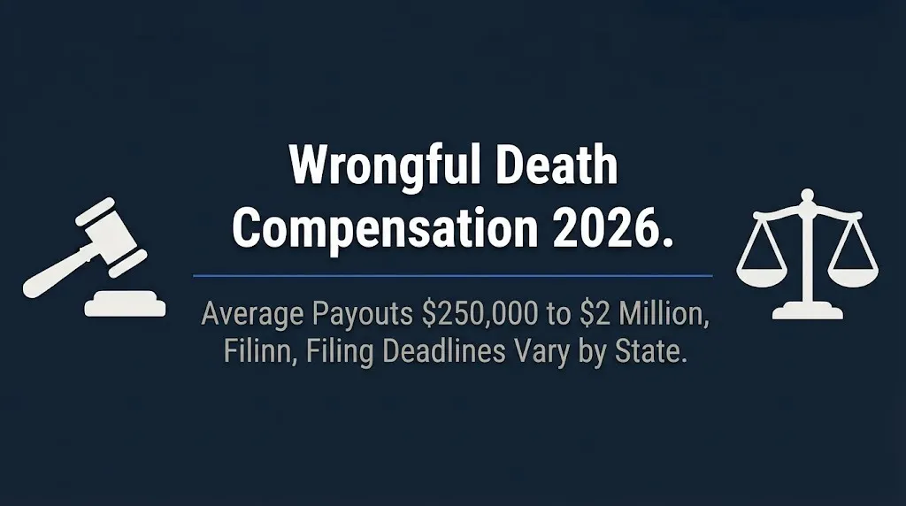 Wrongful death compensation 2026 banner showing average payouts and state filing deadlines.