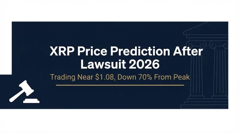 XRP price prediction after lawsuit 2026 infographic banner with current price data