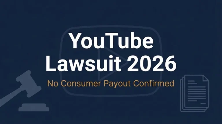 YouTube lawsuit 2026 banner showing no confirmed consumer payout