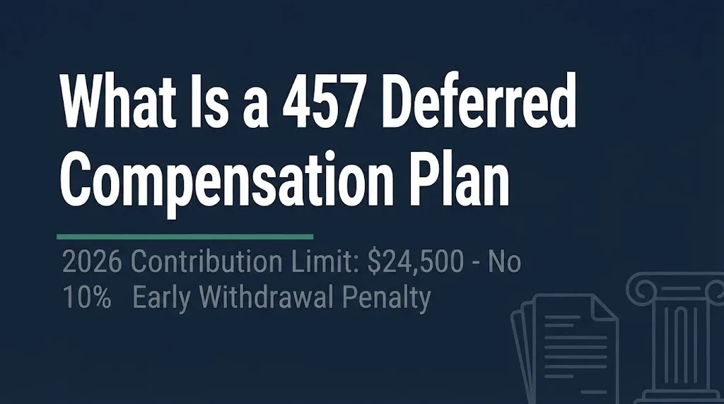 457 deferred compensation plan 2026 banner showing $24,500 contribution limit and no early withdrawal penalty.