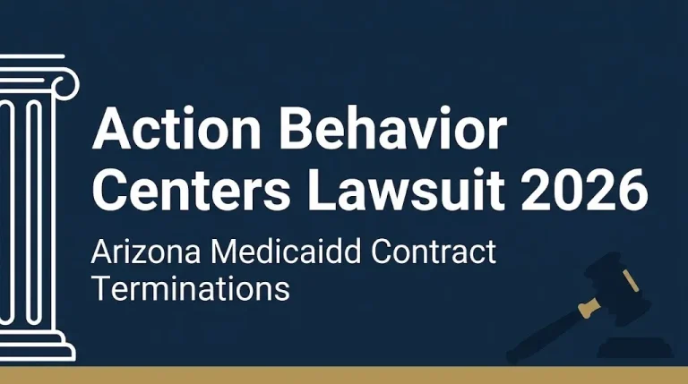 Action Behavior Centers lawsuit 2026 hero banner with Arizona Medicaid contract termination headline