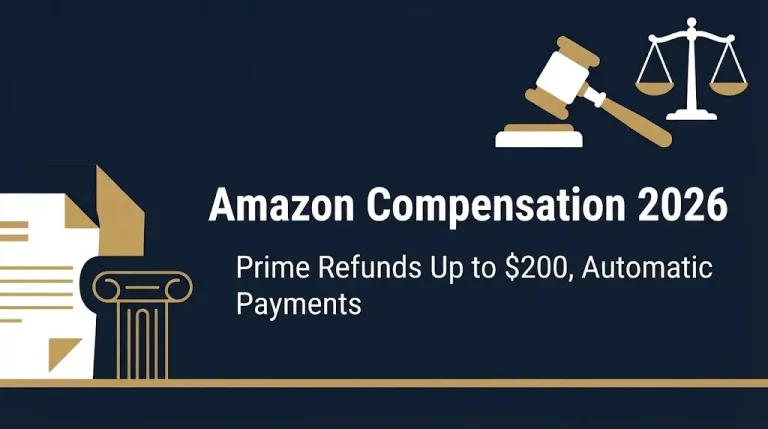 Amazon compensation 2026 hero banner showing Prime refunds up to $200 with automatic payments.