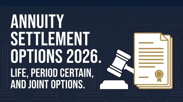Annuity settlement options 2026 life, period certain, and joint payout structures.