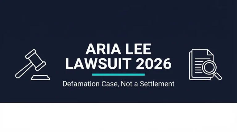 Aria Lee lawsuit 2026 banner showing defamation case status, not a consumer settlement claim.