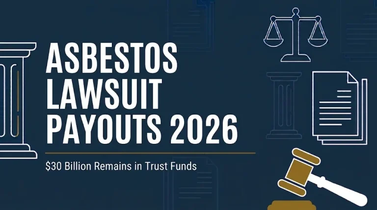 Asbestos lawsuit payouts 2026 banner showing $30 billion remaining in trust funds.