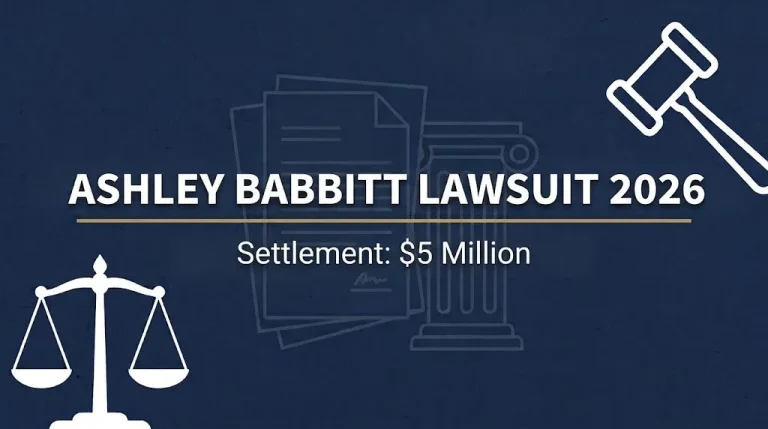 Ashley Babbitt lawsuit 2026 hero banner with gavel, scales, and $5 million settlement reference