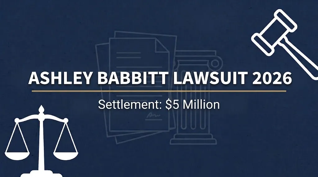Ashley Babbitt lawsuit 2026 hero banner with gavel, scales, and $5 million settlement reference