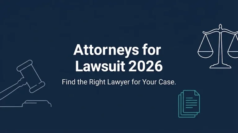 Attorneys for lawsuit 2026 banner guiding readers to find the right lawyer for their case.