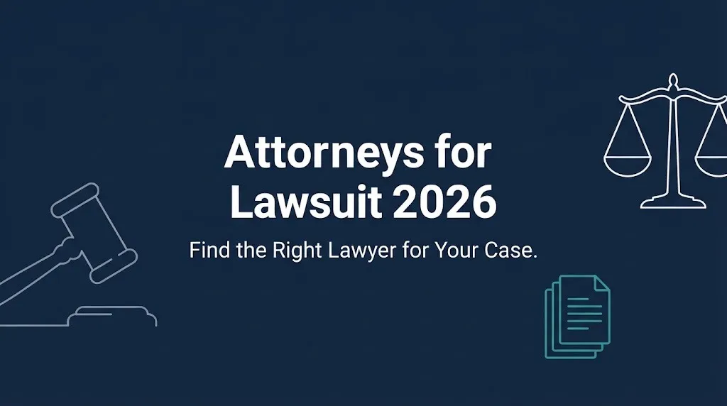 Attorneys for lawsuit 2026 banner guiding readers to find the right lawyer for their case.