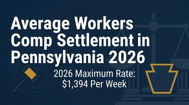 Average workers comp settlement Pennsylvania 2026 banner showing $1,394 per week maximum rate.