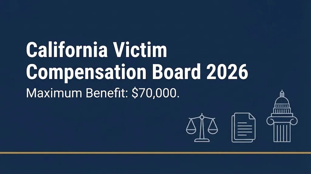 California Victim Compensation Board 2026 guide banner with $70,000 benefit cap.