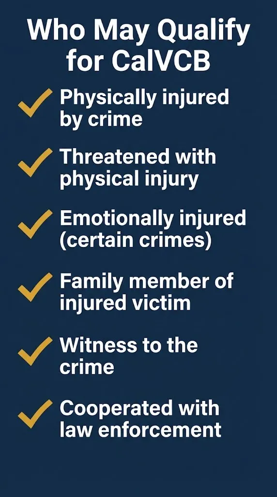 California Victim Compensation Board eligibility checklist for crime victims.