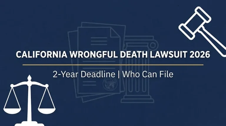 California wrongful death lawsuit 2026 hero banner with gavel, scales, and filing deadline reference