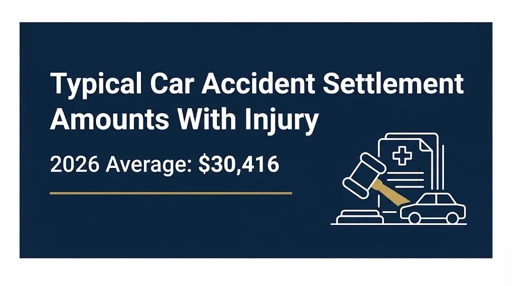 Car accident settlement amounts with injury 2026 banner showing average payout of $30,416