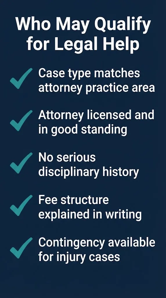 Checklist for finding attorneys for lawsuit in 2026, covering license, fees, and practice area.