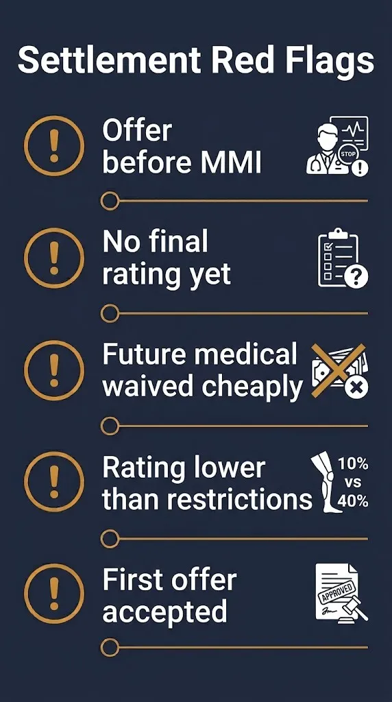 Checklist of red flags in an L4-L5-S1 workers comp settlement offer in 2026.