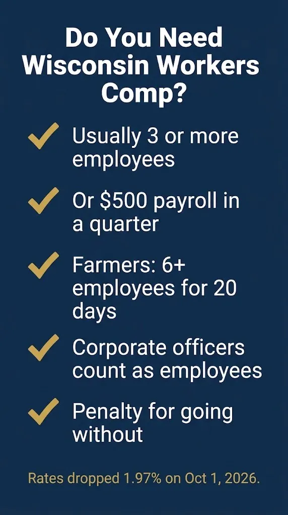 Checklist of who needs workers compensation insurance in Wisconsin with the three-employee trigger.