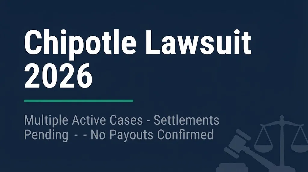 Chipotle lawsuit 2026 banner showing multiple active cases and pending settlements with no confirmed payouts.