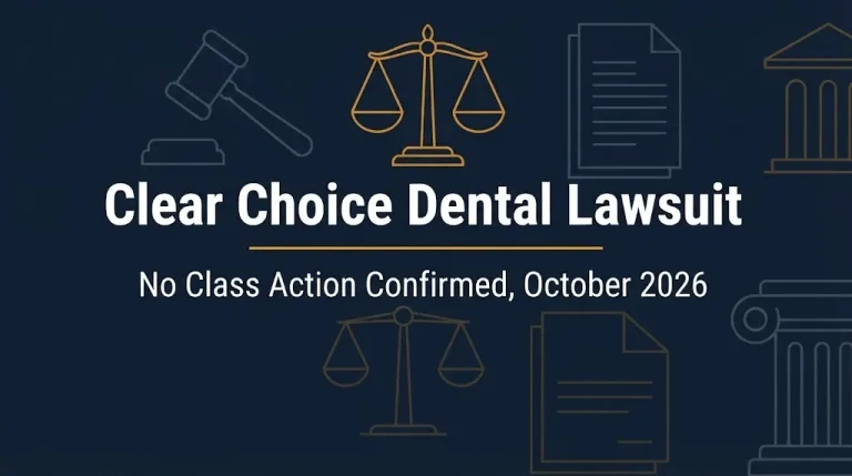 Clear choice dental lawsuit 2026 banner noting no class action is confirmed
