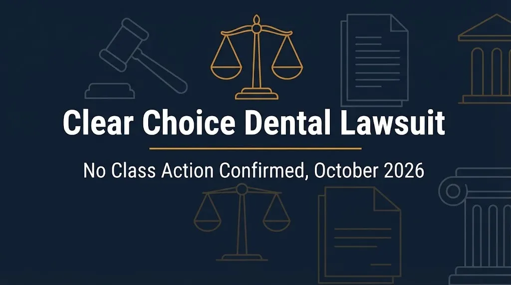 Clear choice dental lawsuit 2026 banner noting no class action is confirmed