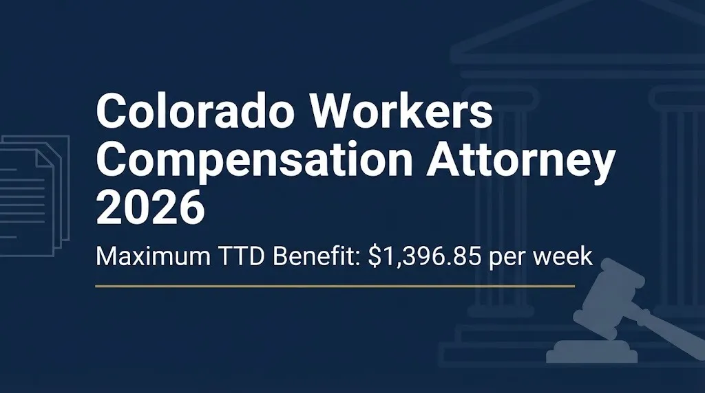 Colorado workers compensation attorney 2026 hero banner with maximum TTD benefit of $1,396.85 per week.