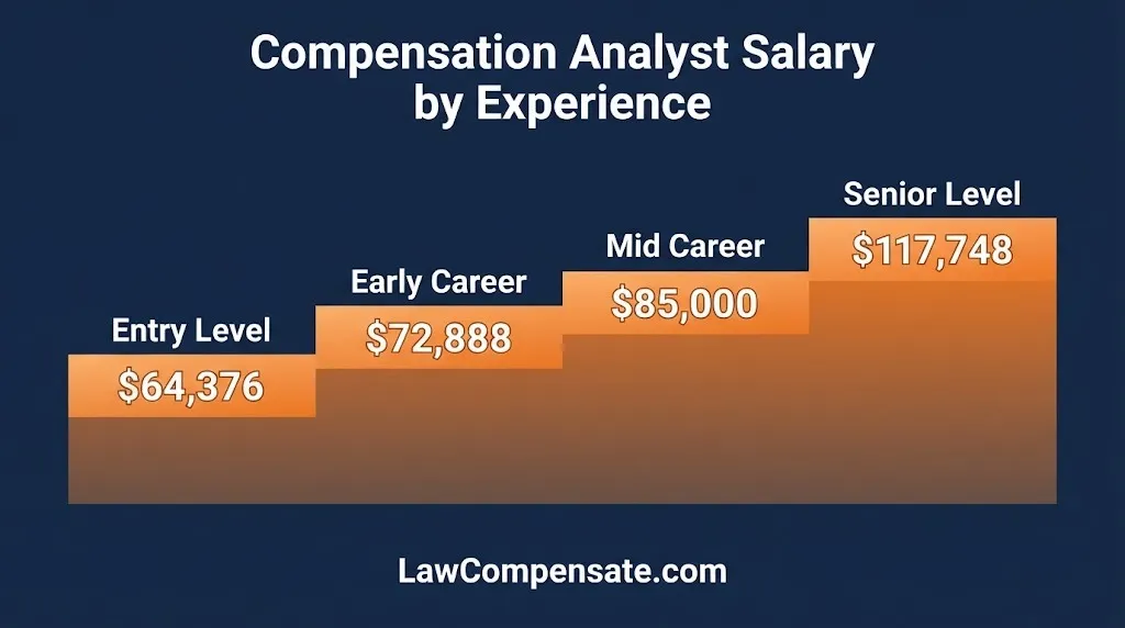 Compensation analyst salary by experience level 2026 chart from entry level to senior.
