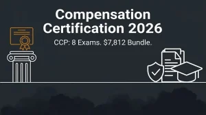 Compensation certification 2026 banner showing CCP requires eight exams and costs $7,812.