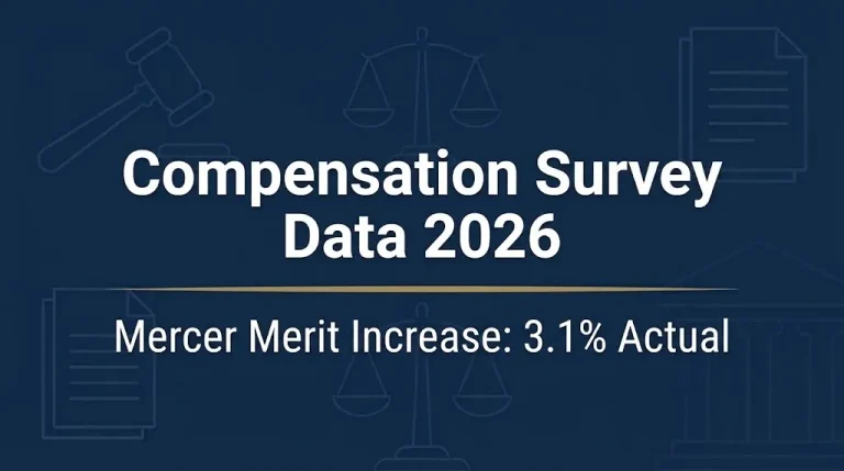Compensation survey data 2026 banner showing Mercer actual merit increase of 3.1 percent.