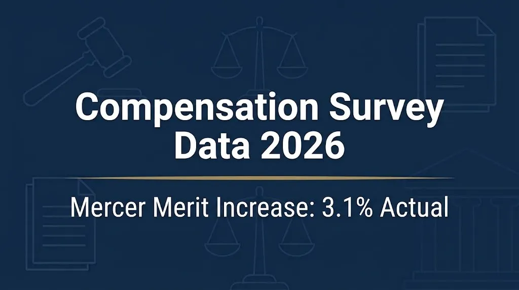 Compensation survey data 2026 banner showing Mercer actual merit increase of 3.1 percent.