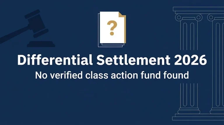Differential Settlement 2026 banner stating no verified class action fund was found.