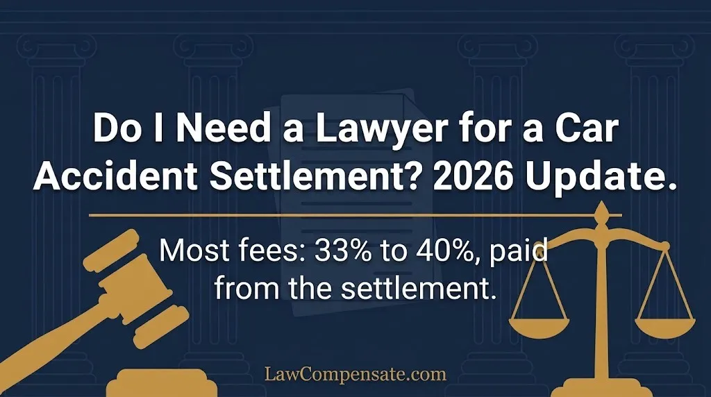 Do I need a lawyer for a car accident settlement 2026 banner showing 33 to 40 percent contingency fees