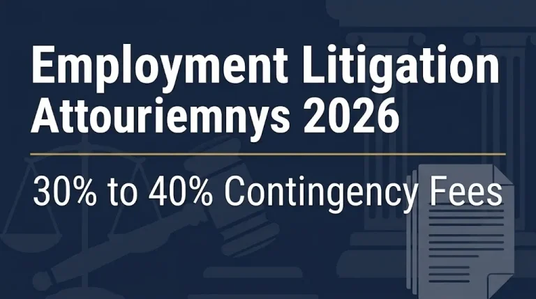 Employment litigation attorneys 2026 banner showing 30% to 40% contingency fees.