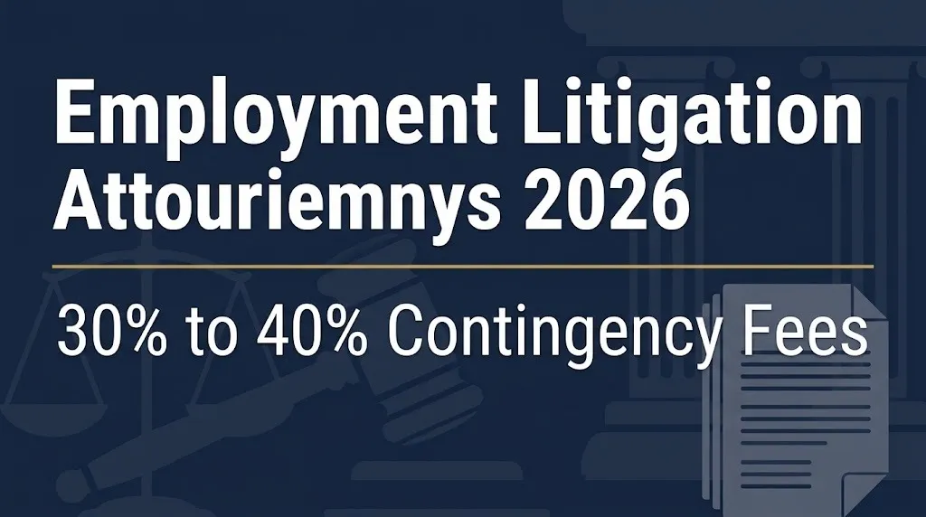 Employment litigation attorneys 2026 banner showing 30% to 40% contingency fees.