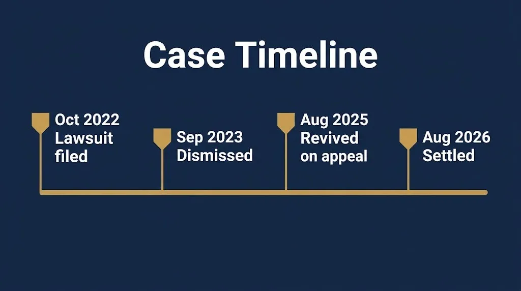 Eric Andre lawsuit timeline filed 2022, dismissed 2023, revived 2025, settled 2026.