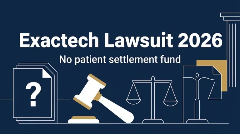 Exactech lawsuit 2026 banner stating no patient settlement fund exists.