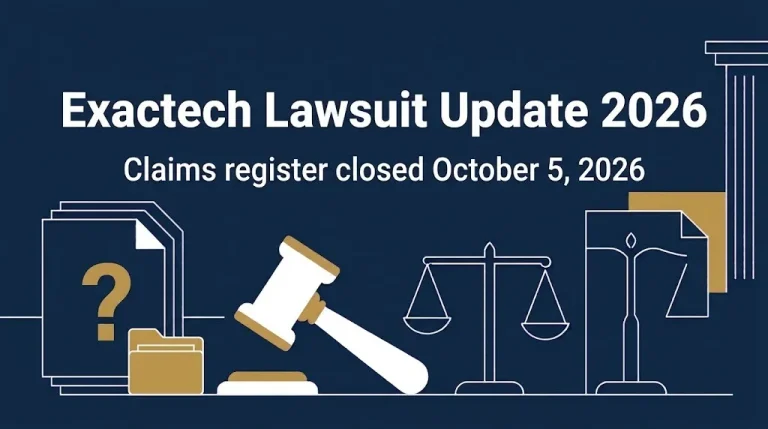 Exactech lawsuit update 2026 banner noting the claims register closed on October 5, 2026.