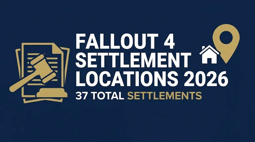 Fallout 4 settlement locations 2026 guide banner showing 37 total settlements in the game.