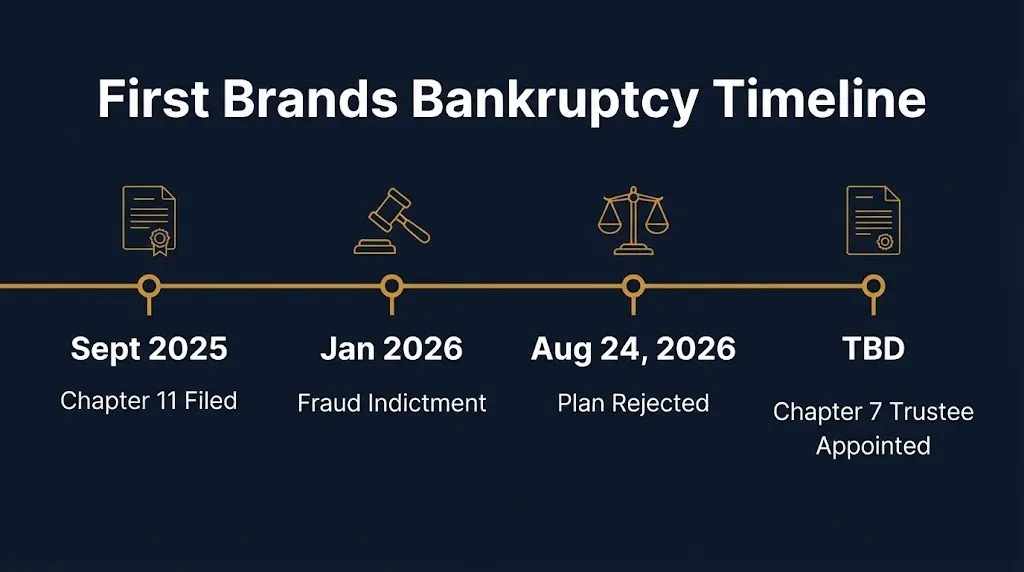 First Brands bankruptcy timeline from Chapter 11 filing to Chapter 7 conversion