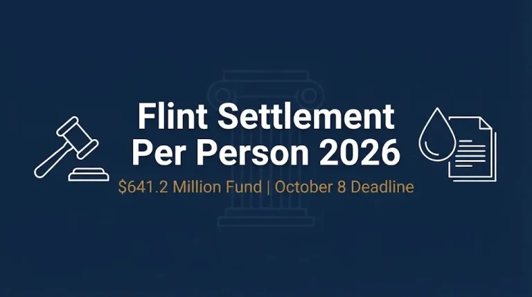 Flint settlement per person 2026 banner showing $641.2 million fund and October 8 deadline.